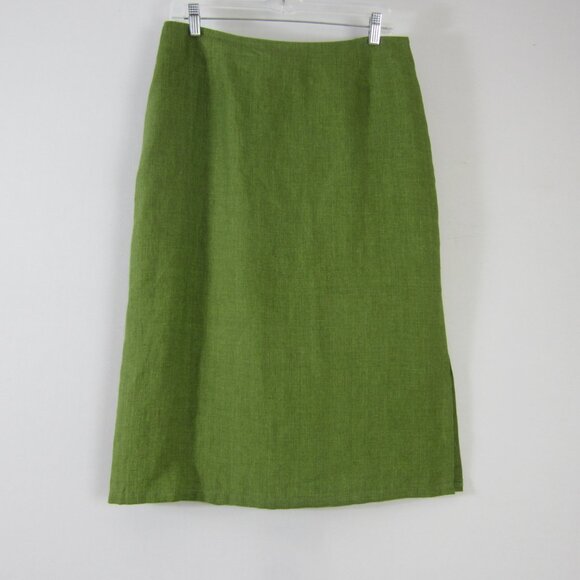 Eileen Fisher Womens Medium Olive Green A Line 100% Irish Linen Skirt  Midi - Picture 1 of 8